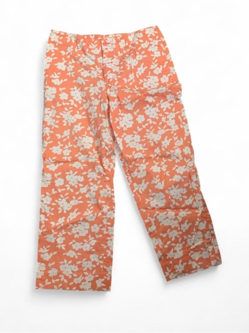 Evan-Picone Coral & White Floral Stretch Cropped Capri Pants - Size 10